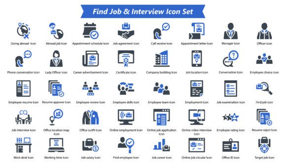 Find Job and Interview Icon Set: A Versatile Tool for Designers and Professionals